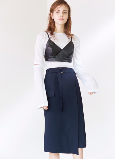 Belted Midi Skirt Navy품절